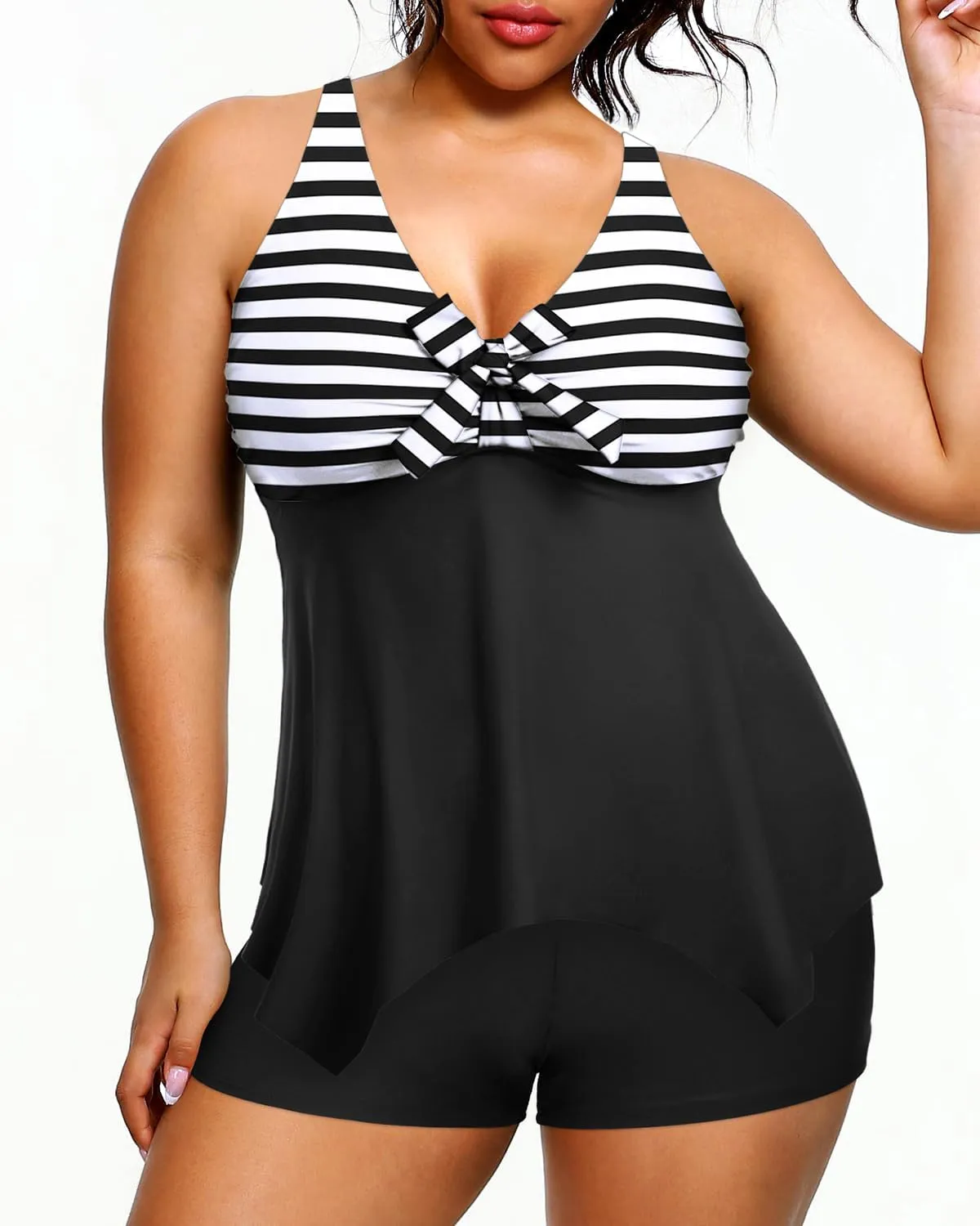 Holipick 2 Piece Plus Size Swimsuits for Women Tankini Bathing Suit Swimwear Tummy Control Flowy Tops and Boyshorts Modest