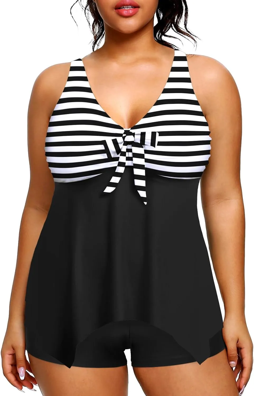 Holipick 2 Piece Plus Size Swimsuits for Women Tankini Bathing Suit Swimwear Tummy Control Flowy Tops and Boyshorts Modest