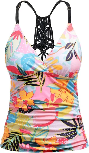 Holipick Tankini for Women V Neck Tummy Control Swim Top Ruched Bathing Suit No Bottom