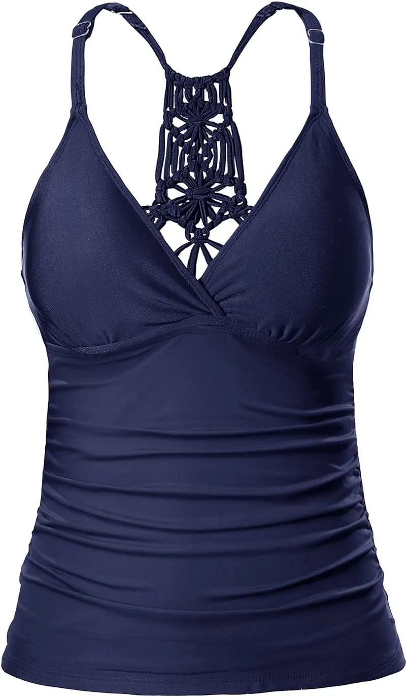 Holipick Tankini for Women V Neck Tummy Control Swim Top Ruched Bathing Suit No Bottom