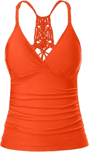 Holipick Tankini for Women V Neck Tummy Control Swim Top Ruched Bathing Suit No Bottom
