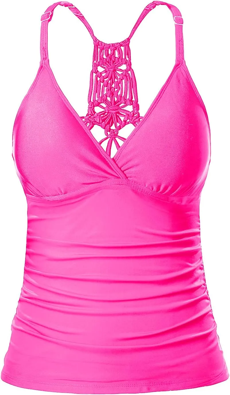 Holipick Tankini for Women V Neck Tummy Control Swim Top Ruched Bathing Suit No Bottom