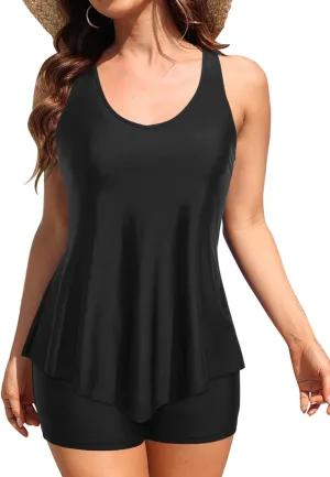 Holipick Two Piece Tankini Swimsuits for Women Tummy Control Bathing Suits Flowy Swim Tank Top with Boy Shorts