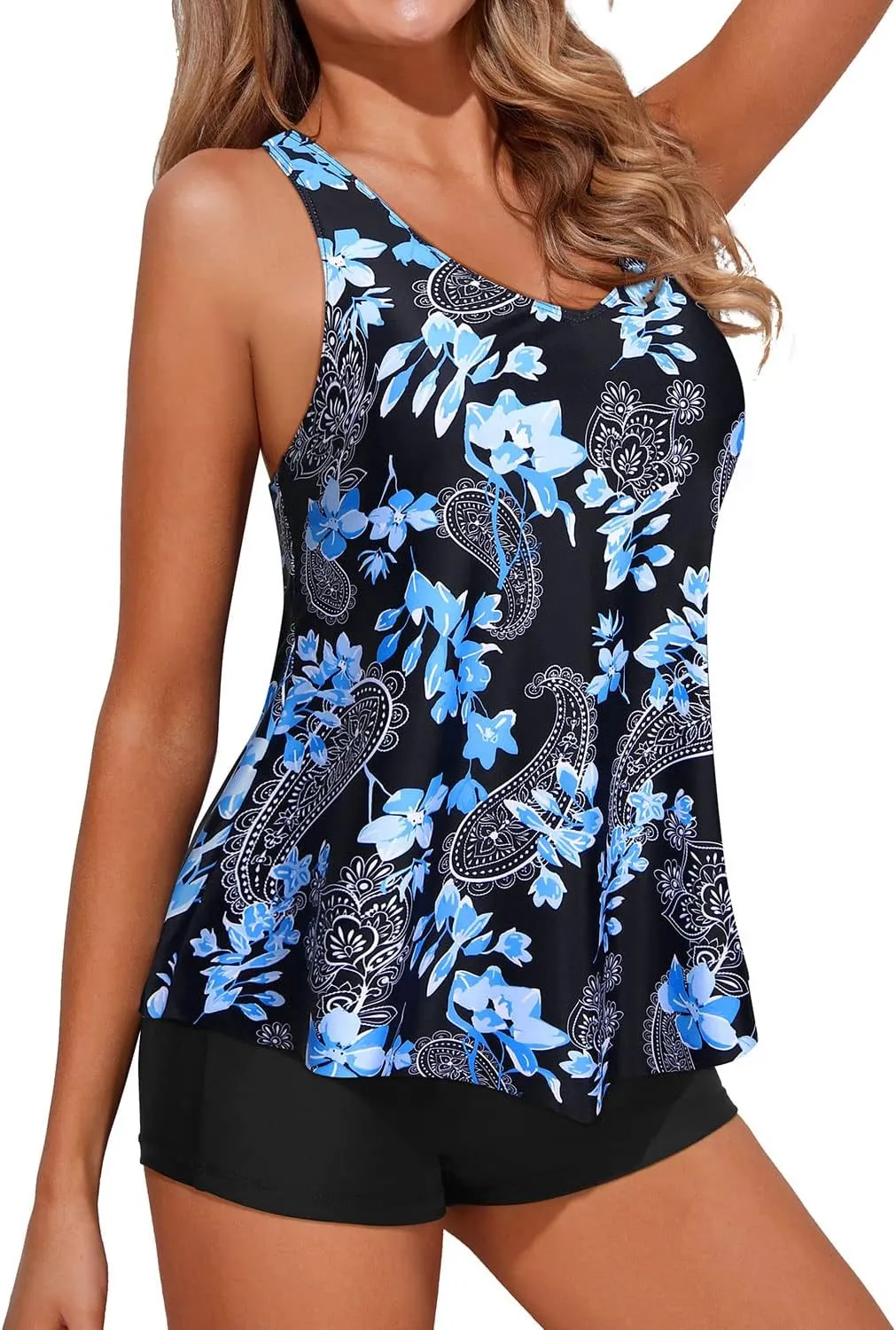 Holipick Two Piece Tankini Swimsuits for Women Tummy Control Bathing Suits Flowy Swim Tank Top with Boy Shorts