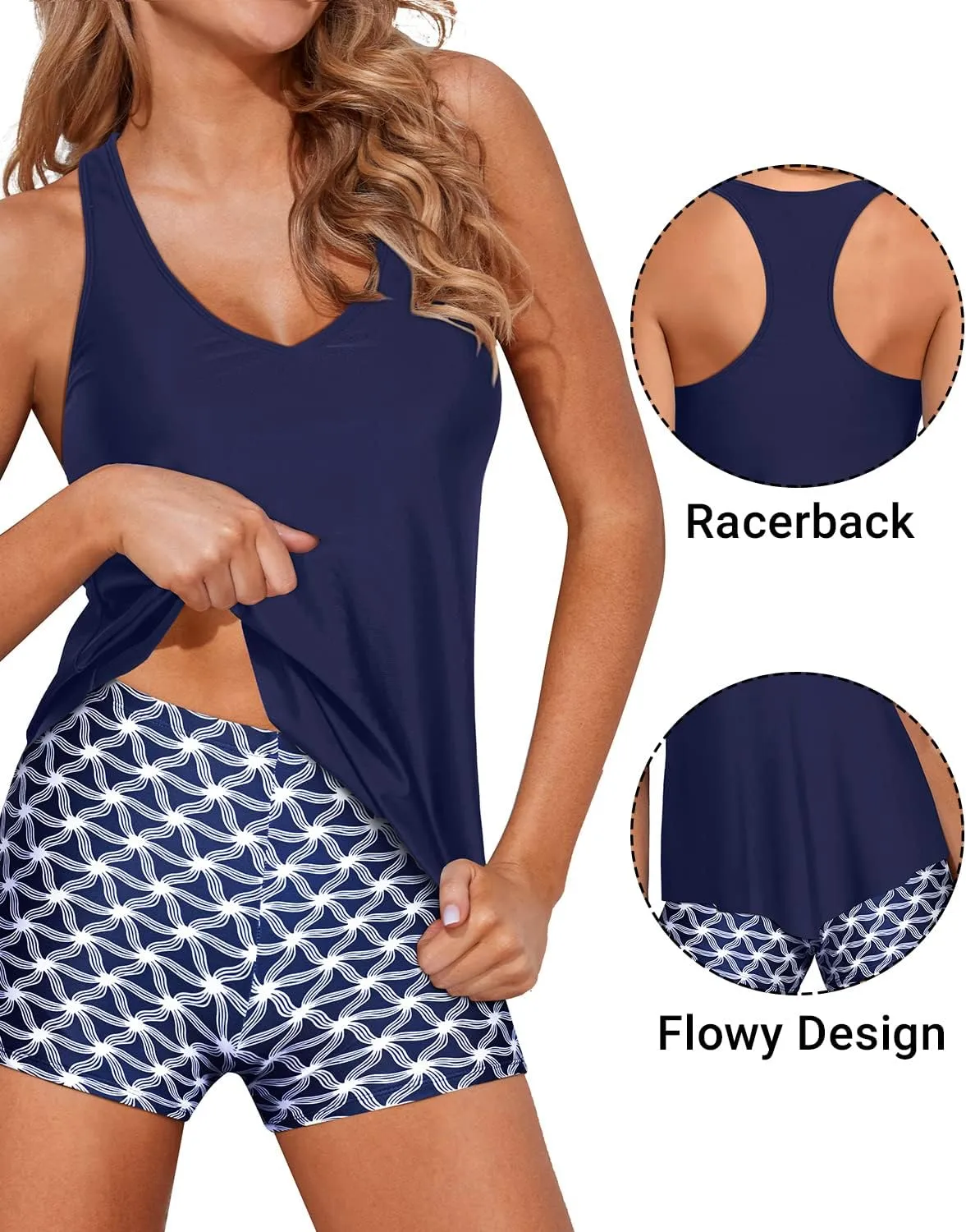 Holipick Two Piece Tankini Swimsuits for Women Tummy Control Bathing Suits Flowy Swim Tank Top with Boy Shorts