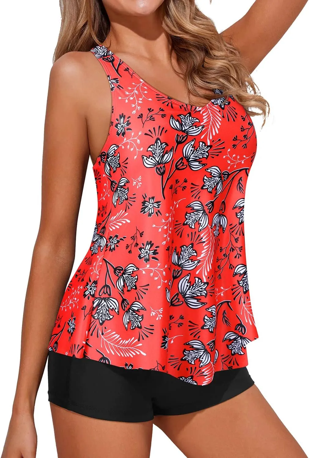 Holipick Two Piece Tankini Swimsuits for Women Tummy Control Bathing Suits Flowy Swim Tank Top with Boy Shorts
