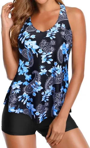 Holipick Two Piece Tankini Swimsuits for Women Tummy Control Bathing Suits Flowy Swim Tank Top with Boy Shorts