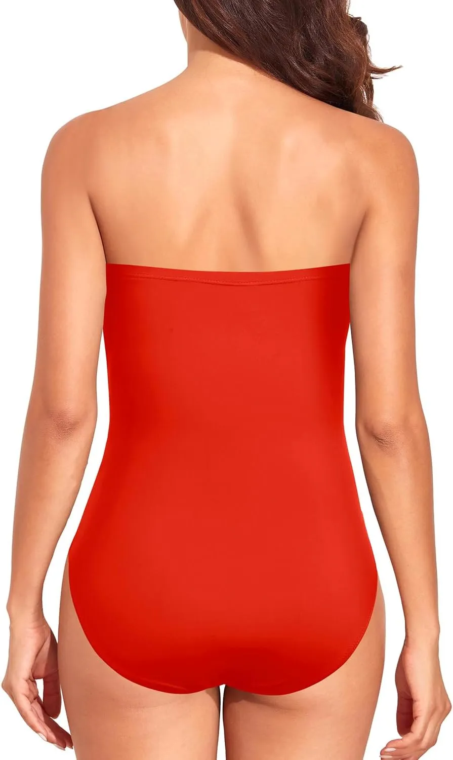 Holipick Women Strapless One Piece Swimsuit Tummy Control Bandeau Bathing Suit Mesh Cutout Swimwear