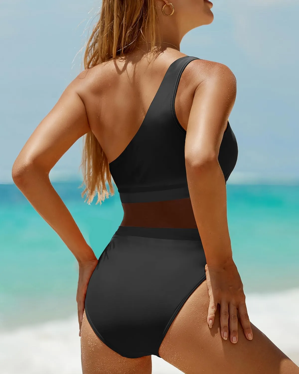 Holipick Women's One Shoulder One Piece Swimsuit Cutout Bathing Suits Mesh Slimming Swimwear for Teen Girls