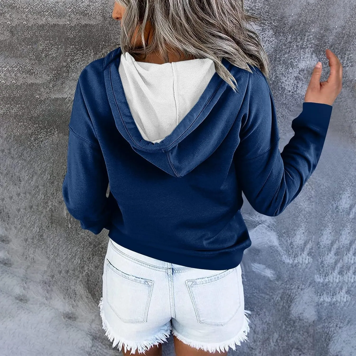 hoodies for women oversized sweatshirt trendy long sleeve button drawstring pullover sweater tops fall winter clothes 