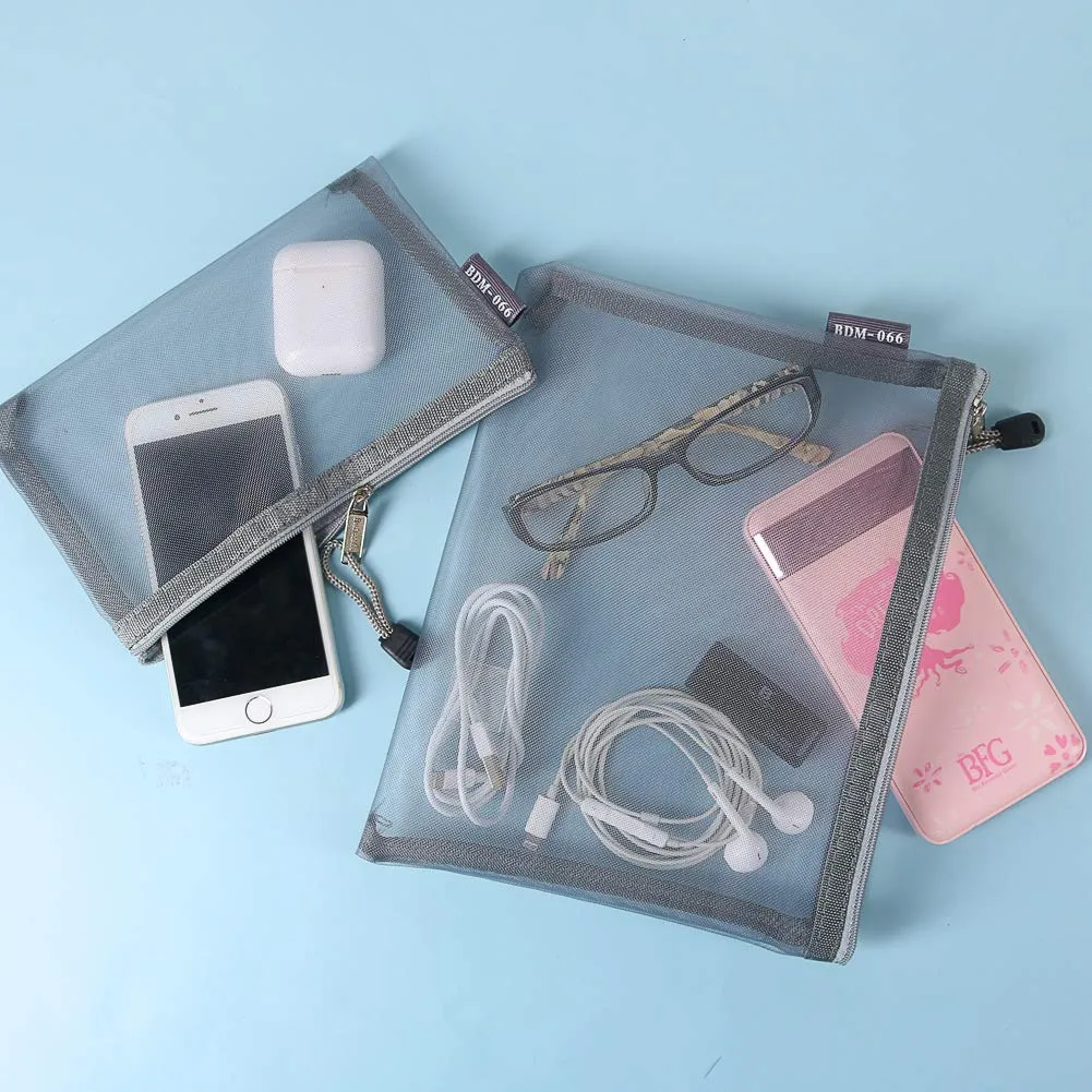 HRX Package Nylon Mesh Cosmetic Bags Zipper Pouches, 6PCS Gray Makeup Pouches Travel Organizer Case for Purse Diaper Bag (A5 x 3pcs, A6 x 3pcs)