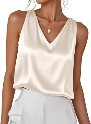 IDEALSANXUN Womens V Neck Stain Tank Tops Spring Summer Dressy Sleeveless Shirt Blouse Camisole
