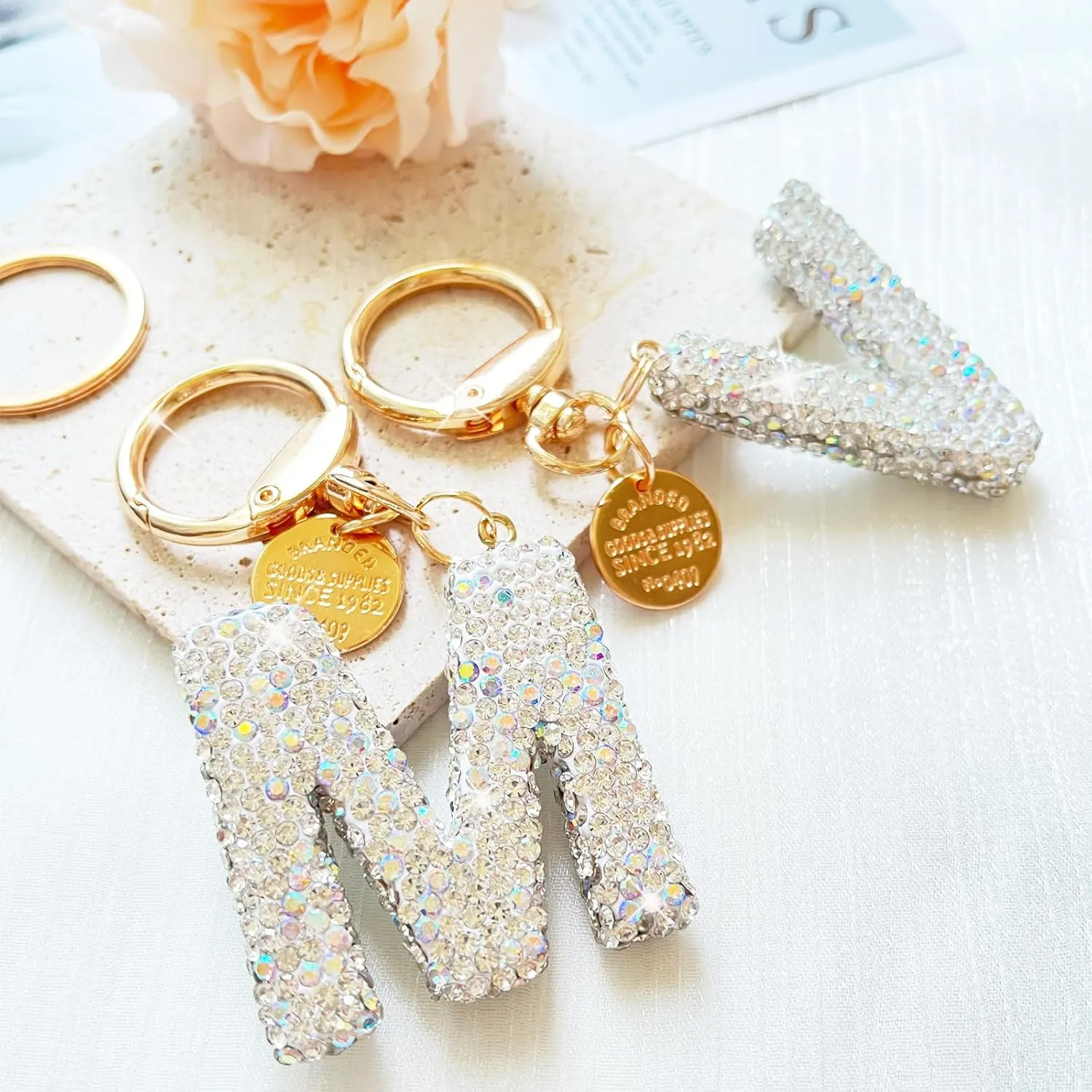 Initial Letter Keychain for Women Girls Bling Sparkly Backpack Key chain Car Key Accessories with Lanyard