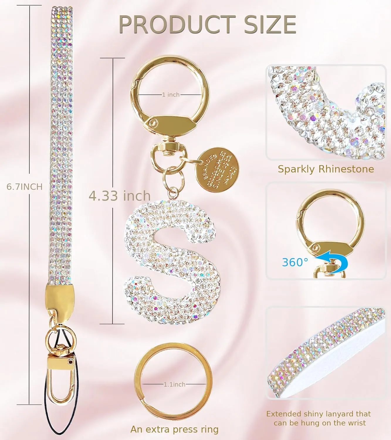 Initial Letter Keychain for Women Girls Bling Sparkly Backpack Key chain Car Key Accessories with Lanyard