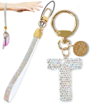 Initial Letter Keychain for Women Girls Bling Sparkly Backpack Key chain Car Key Accessories with Lanyard