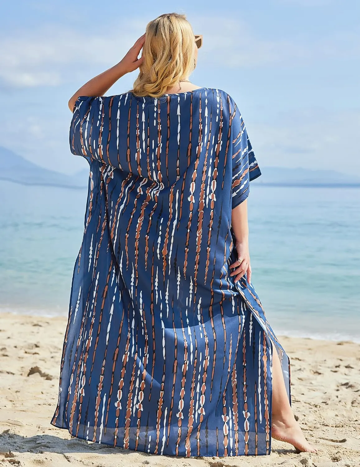 IN'VOLAND Womens Plus Size Bathing Suit Cover Up Colorful Beach Kaftan Dress Long Bikini Cover Up Swimsuit Beachwear