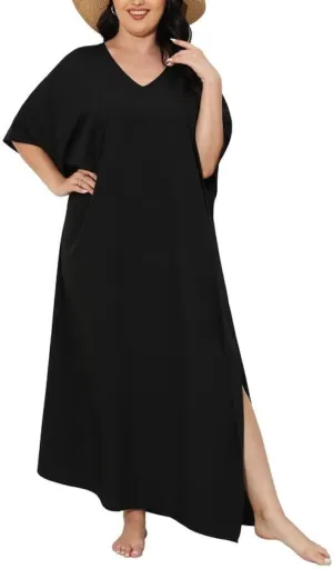 IN'VOLAND Womens Plus Size Bathing Suit Cover Up Colorful Beach Kaftan Dress Long Bikini Cover Up Swimsuit Beachwear