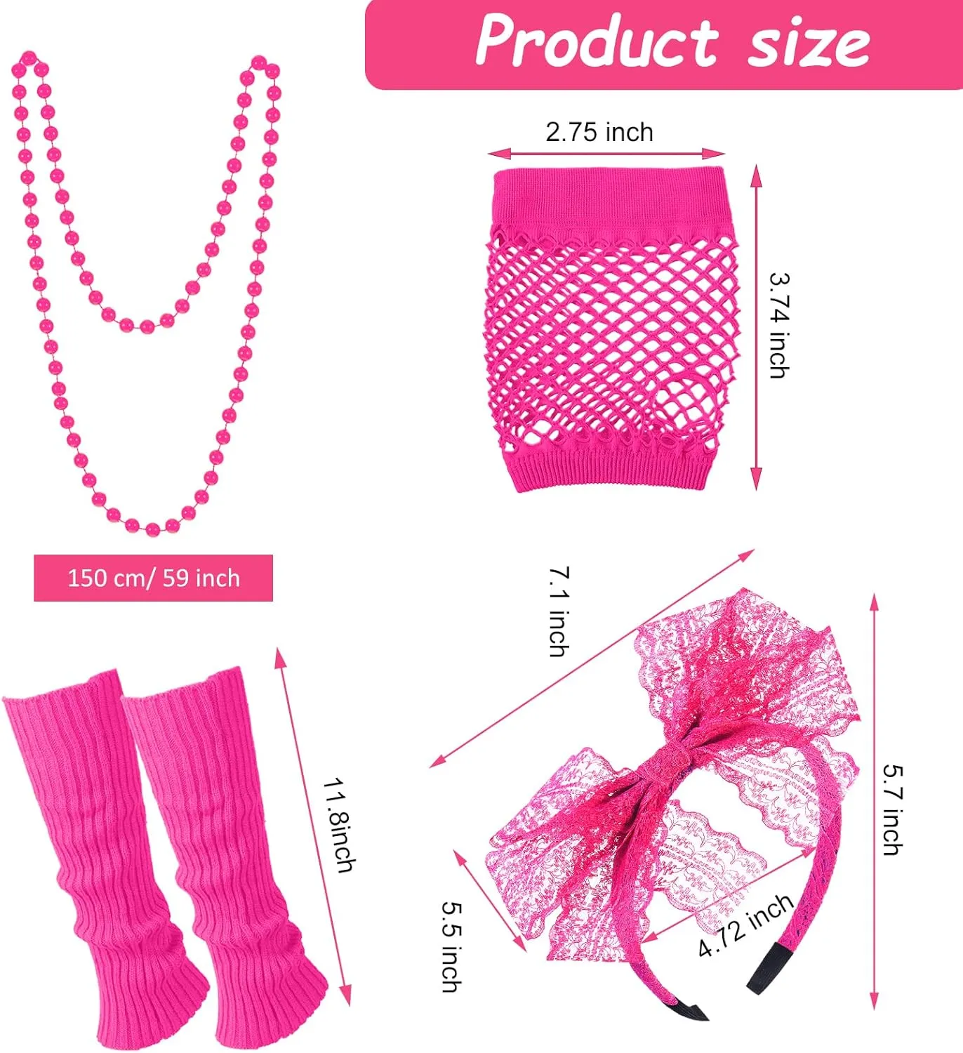 Jadive 12 Pcs 80s Costume Outfits Accessories for Woman Party Fishnet Shirt Legging Vest Hairband Necklace Gloves Leg Warmer