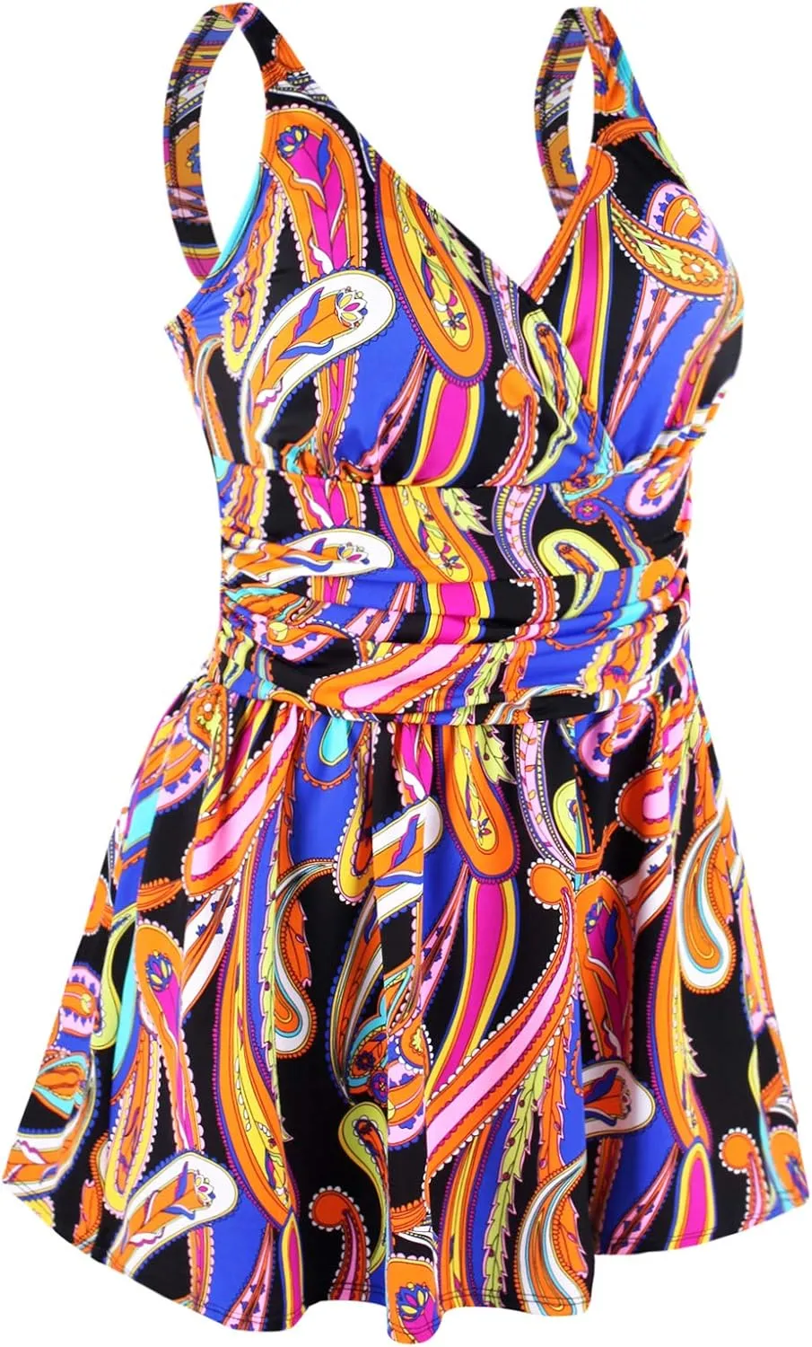JINXUEER Plus Size Swimsuit Tummy Control Swimwear One Piece Floral Print Swimdress with Flared Skirt for Women