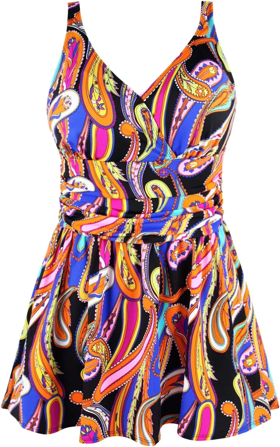 JINXUEER Plus Size Swimsuit Tummy Control Swimwear One Piece Floral Print Swimdress with Flared Skirt for Women