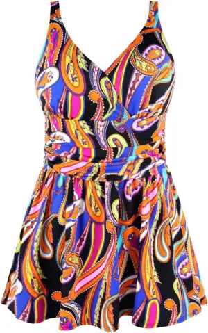 JINXUEER Plus Size Swimsuit Tummy Control Swimwear One Piece Floral Print Swimdress with Flared Skirt for Women