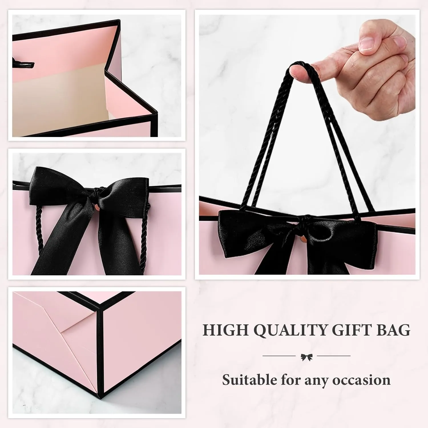 JMANNI Medium Gift Bags with Tissue Paper, 2Pcs with Handle and Bow Ribbon for Any Birthday, Weddings, Mothers Day & Special Occasion 11''x7.87''x4'' (Black-Pink)