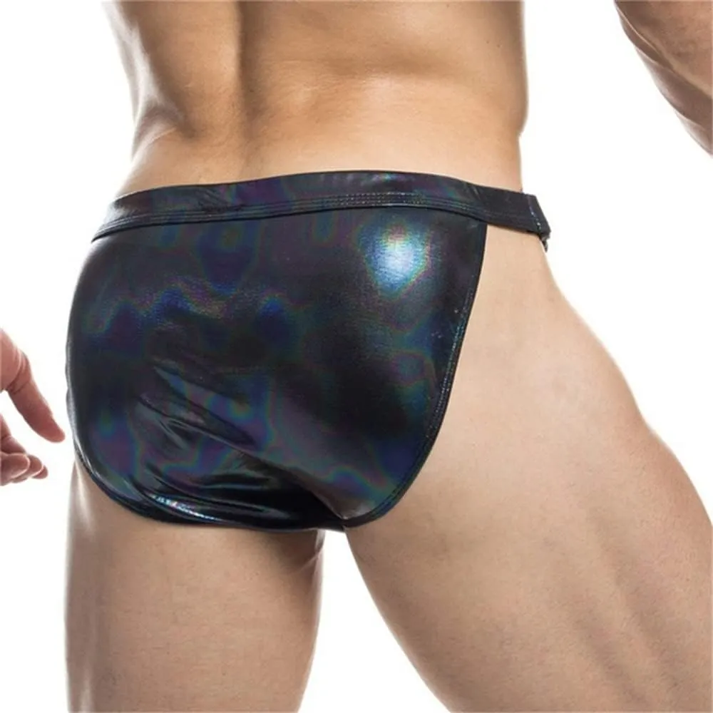 JOCKMAIL Mens Swimwear Briefs Pu Leather Male Swimming Briefs Underwear Mens Swim Briefs Swimwear Low Waist Men Swim Tanga