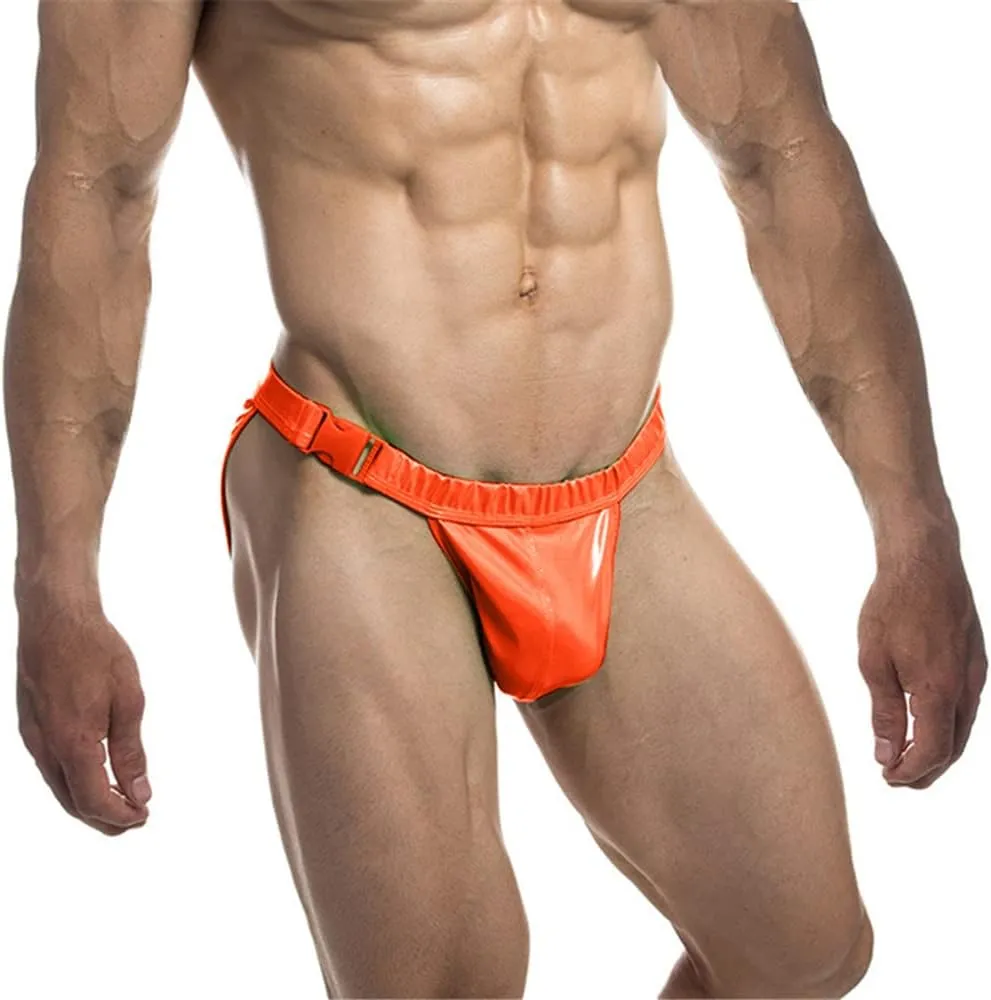 JOCKMAIL Mens Swimwear Briefs Pu Leather Male Swimming Briefs Underwear Mens Swim Briefs Swimwear Low Waist Men Swim Tanga