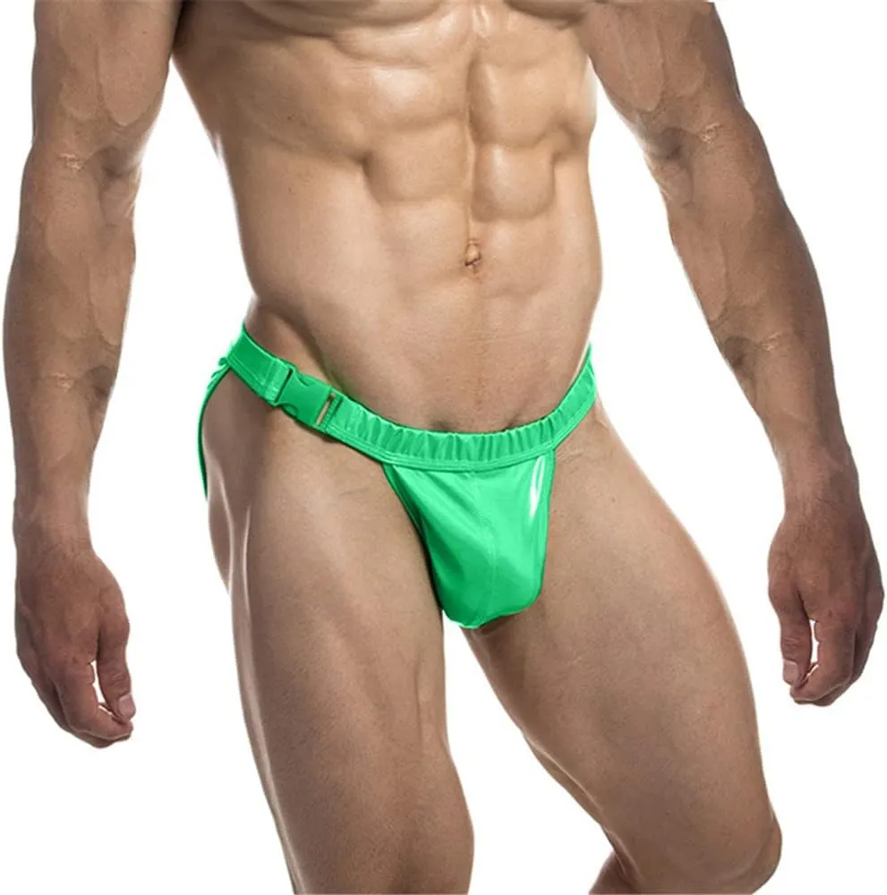 JOCKMAIL Mens Swimwear Briefs Pu Leather Male Swimming Briefs Underwear Mens Swim Briefs Swimwear Low Waist Men Swim Tanga