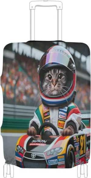 Joisal Cat Drives Racing Car Luggage Protector Covers Stretch Luggage Wraps for Suitcase, Luggage Accessories for Suitcases