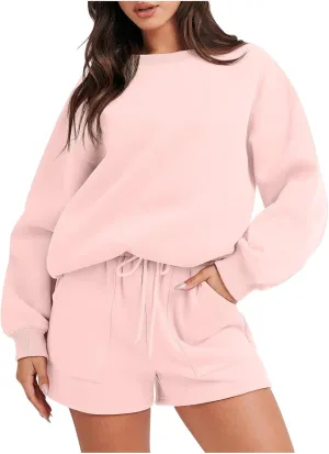 jovati Women 2 Piece Outfits Fall Workout Sets Sweatsuit Oversized Sweatshirt Shorts Lounge Sets 2023 Trendy Preppy Clothes