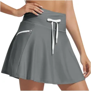 jsaierl Women Swim Skirt Bathing Suit Bottom High Waisted Swim Skort Drawstring Tummy Control Swimsuit Bottom with Zip Pocket
