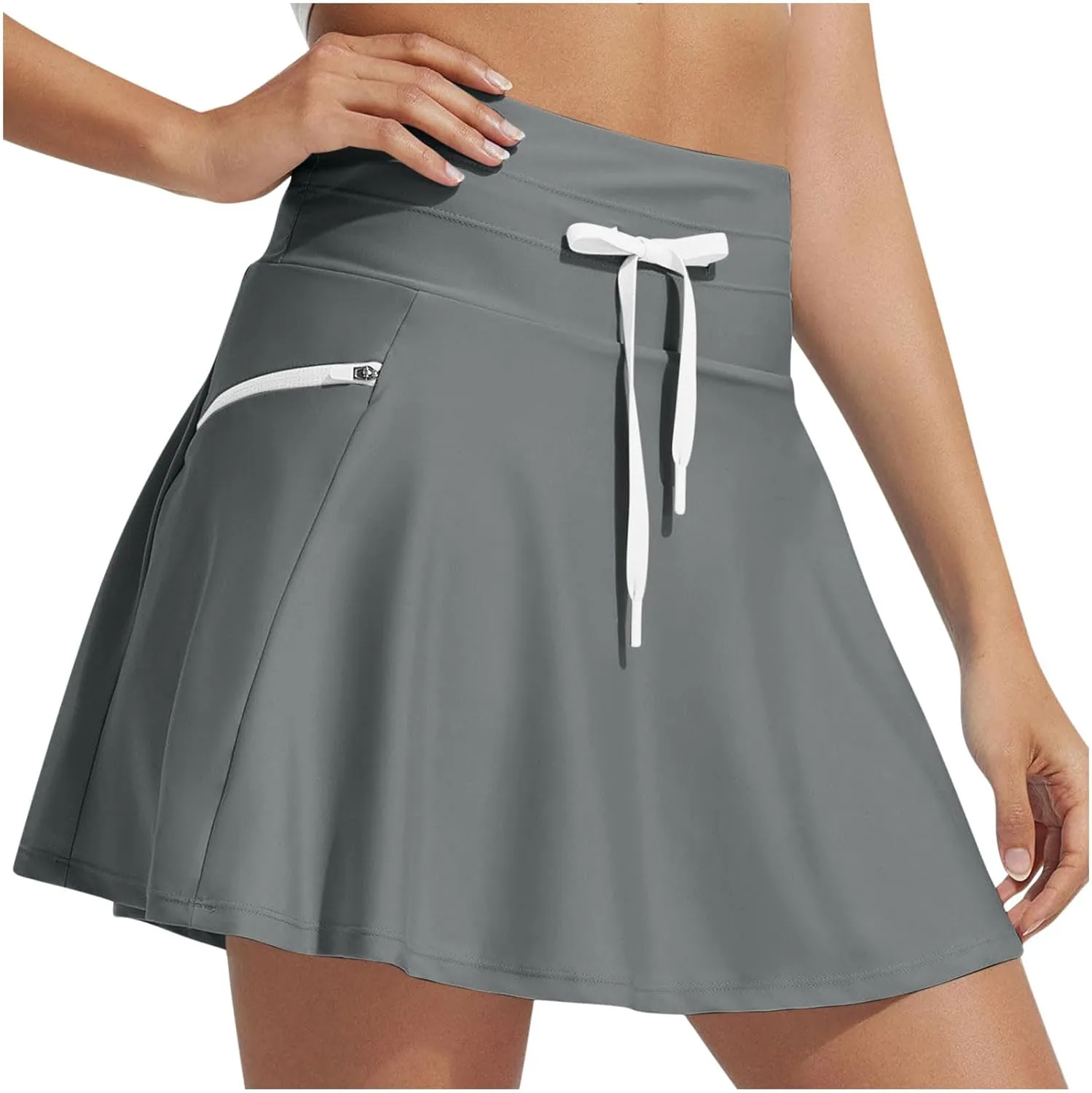 jsaierl Women Swim Skirt Bathing Suit Bottom High Waisted Swim Skort Drawstring Tummy Control Swimsuit Bottom with Zip Pocket