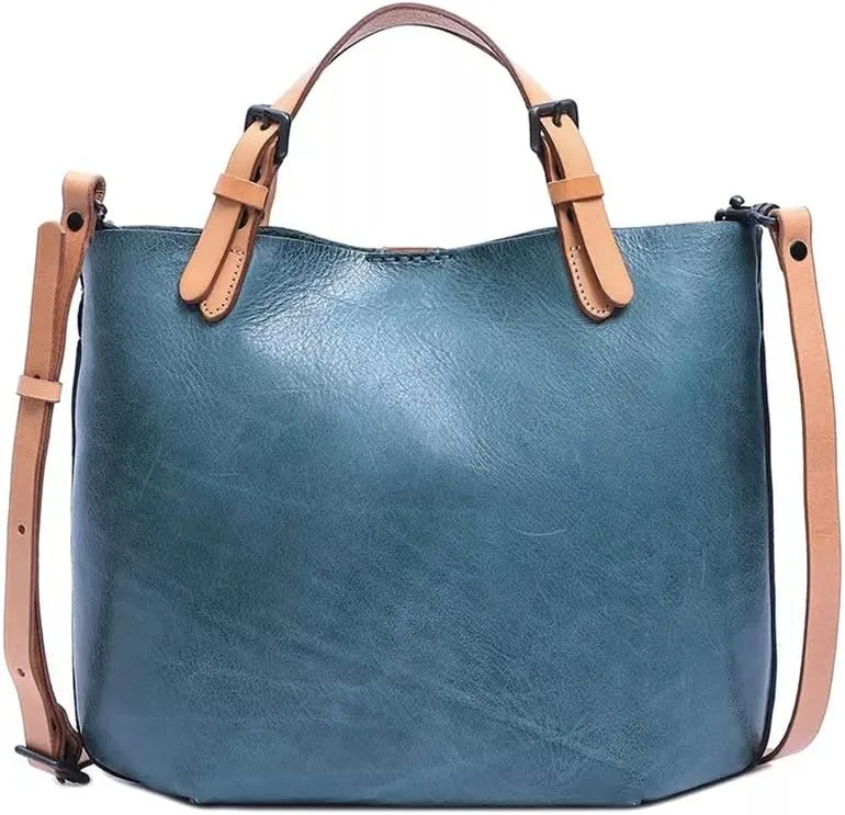 JSEIAJB Women's Bags Vintage Bucket Tote Bags Handbags Leather Handbags