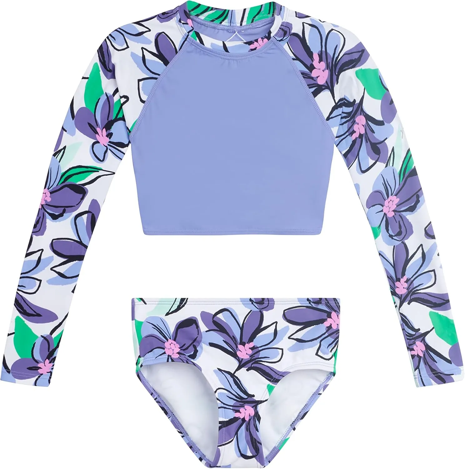 Kanu Surf Girls' Gigi Long Sleeve Rash Guard UPF 50 2-Piece Swim Set