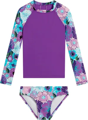 Kanu Surf Girls' Long Sleeve Rash Guard UPF 50 2-Piece Swim Set