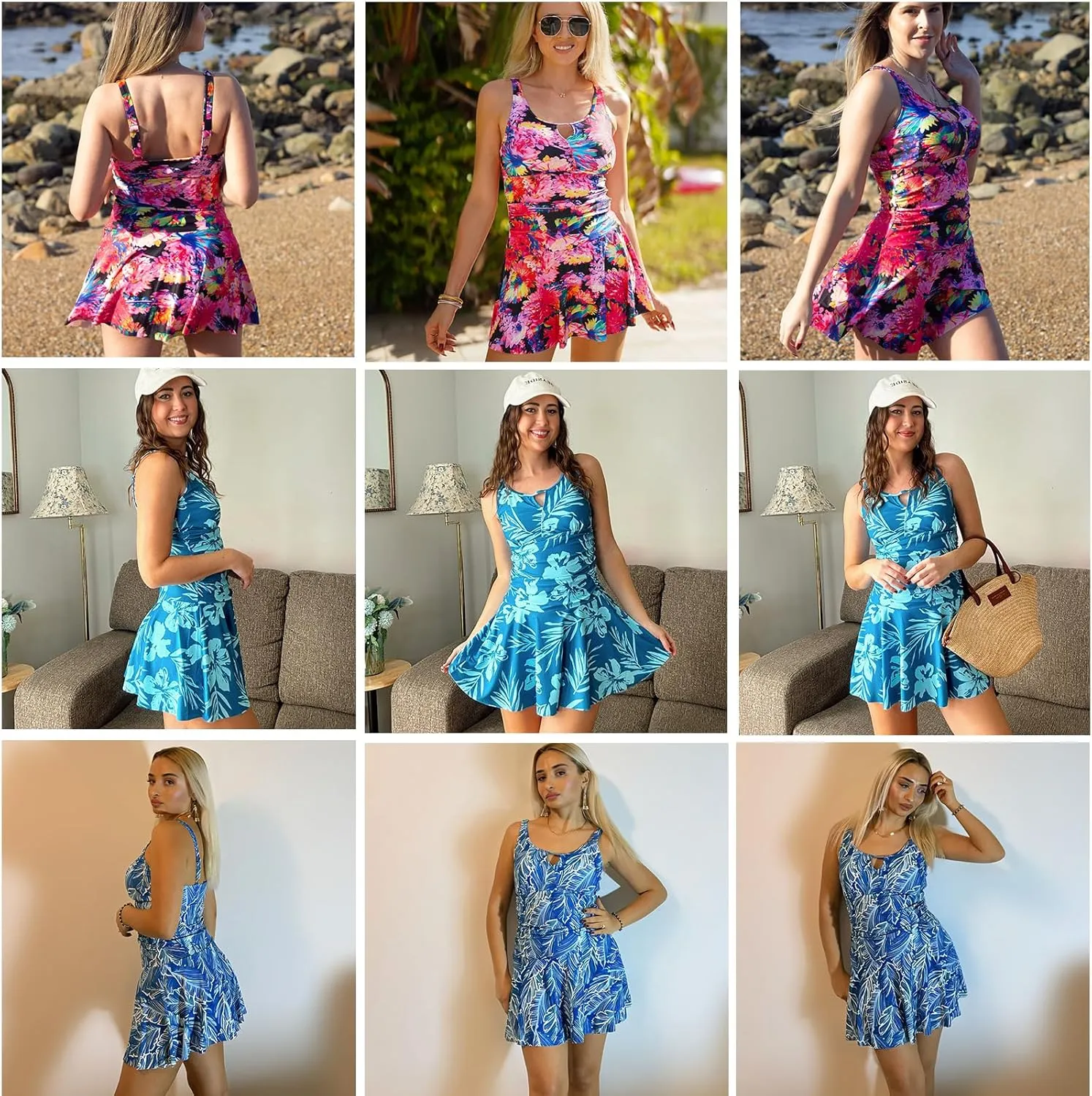 Kate Kasin 2 Piece Tankini Swimsuits for Women Tummy Control Swimdress Skirt Bathing Suit with Briefs Modest Ruched Swimwear