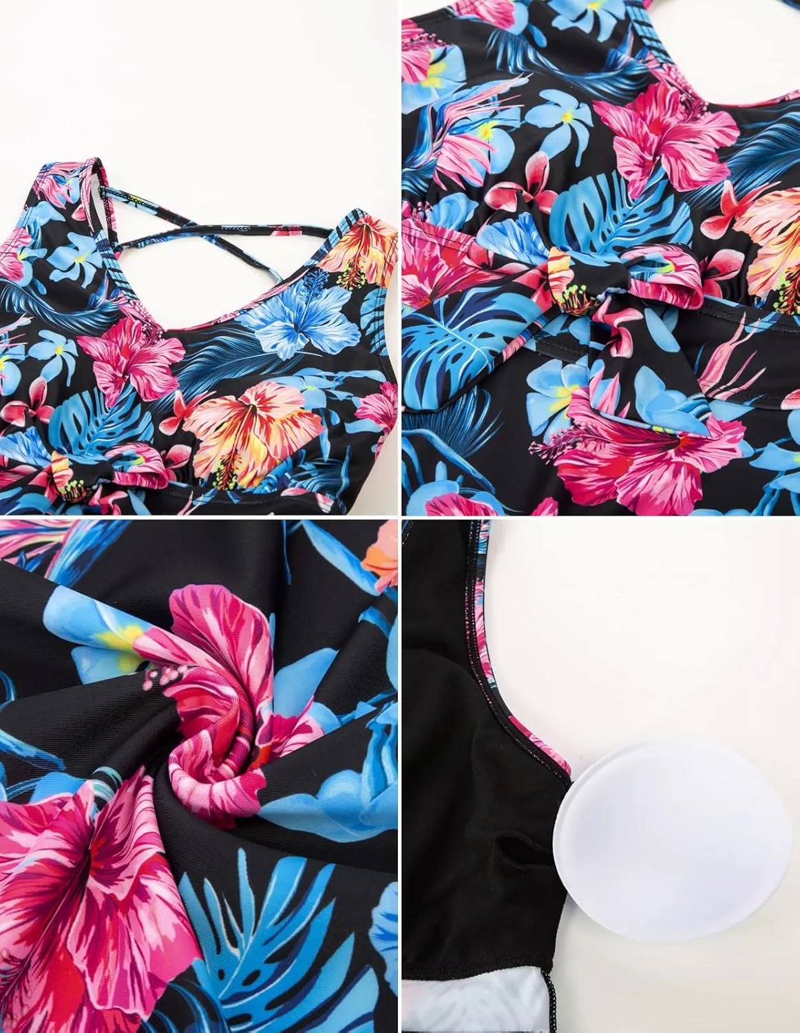 Kate Kasin Women's Two Piece Swimsuits Tummy Control Back Cross Flowy Swimdress Bathing Suits with Boyshorts Swimwear