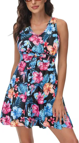 Kate Kasin Women's Two Piece Swimsuits Tummy Control Back Cross Flowy Swimdress Bathing Suits with Boyshorts Swimwear