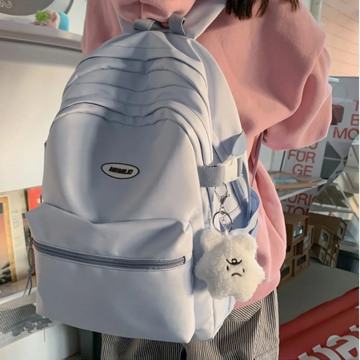 Kawaii Backpack with Cute Accessories Casual Aesthetic Daypack Simple Laptop Bag Waterproof Travel Rucksack for Women (blue)