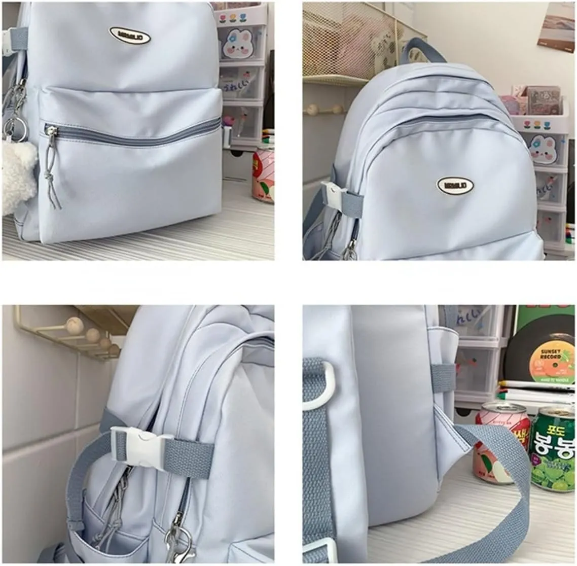 Kawaii Backpack with Cute Accessories Casual Aesthetic Daypack Simple Laptop Bag Waterproof Travel Rucksack for Women (blue)