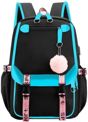 Kawaii Backpack with Cute Accessories Laptop Backpack 17 inch Aesthetic USB Charging Port Headphone Jack (Sky Blue)