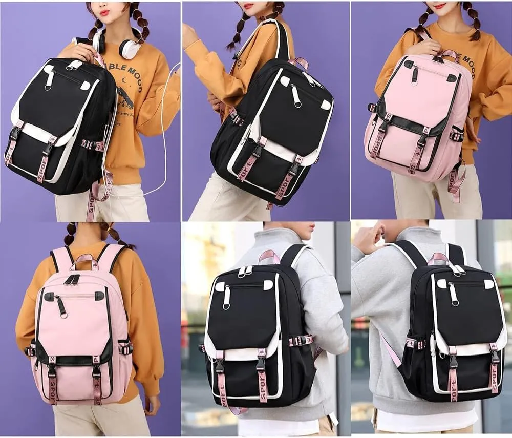 Kawaii Backpack with Cute Accessories Laptop Backpack 17 inch Aesthetic USB Charging Port Headphone Jack (Sky Blue)