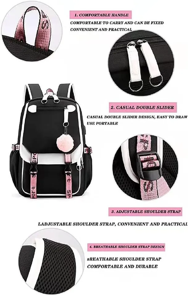 Kawaii Backpack with Cute Accessories Laptop Backpack 17 inch Aesthetic USB Charging Port Headphone Jack (Sky Blue)