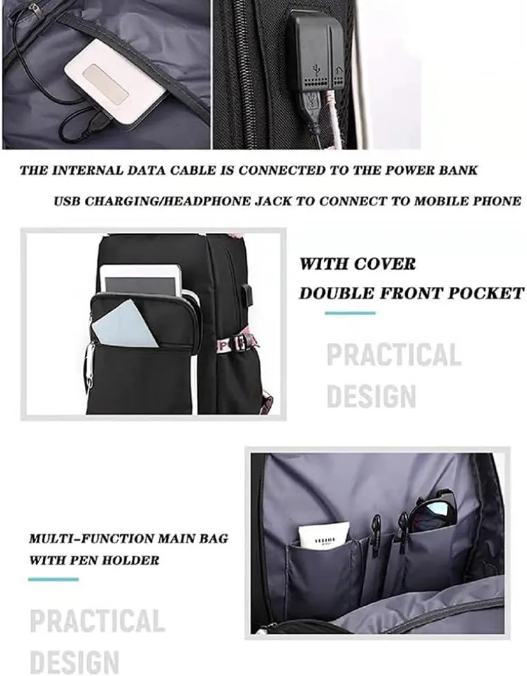 Kawaii Backpack with Cute Accessories Laptop Backpack 17 inch Aesthetic USB Charging Port Headphone Jack (Sky Blue)