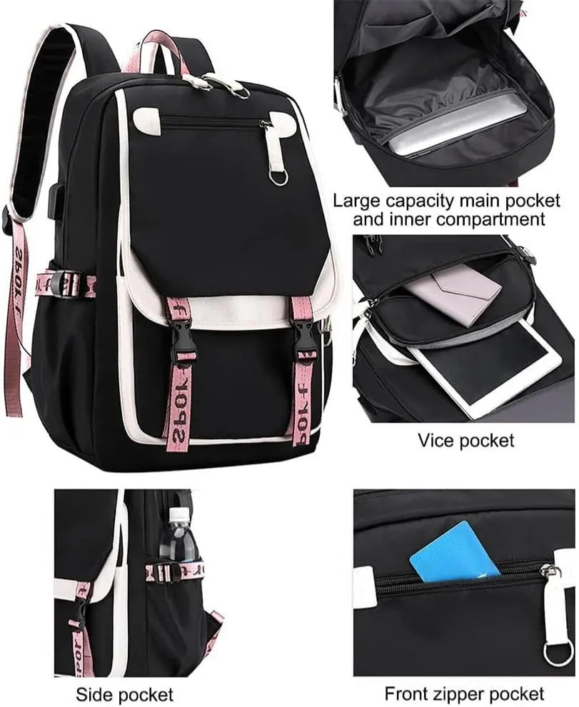 Kawaii Backpack with Cute Accessories Laptop Backpack 17 inch Aesthetic USB Charging Port Headphone Jack (Sky Blue)