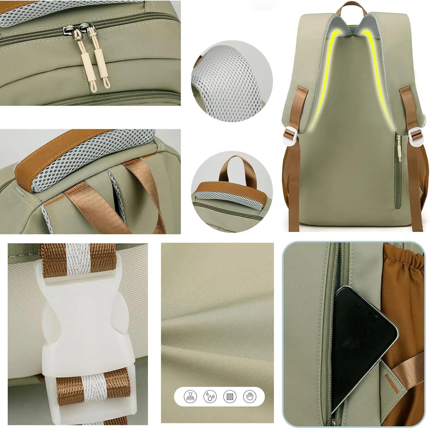 Kawaii Backpack with Cute Accessories Pendant Travel Bag Large Outdoor Waterproof Casual Daypack Women Men (White)