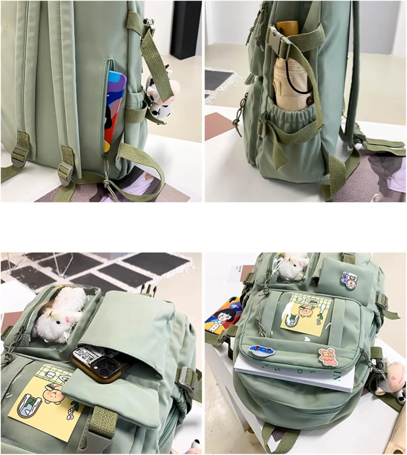 Kawaii Backpack with Cute Accessories Pin Pendant Travel Laptop Bag Large Outdoor Waterproof Casual Daypack Women (White)
