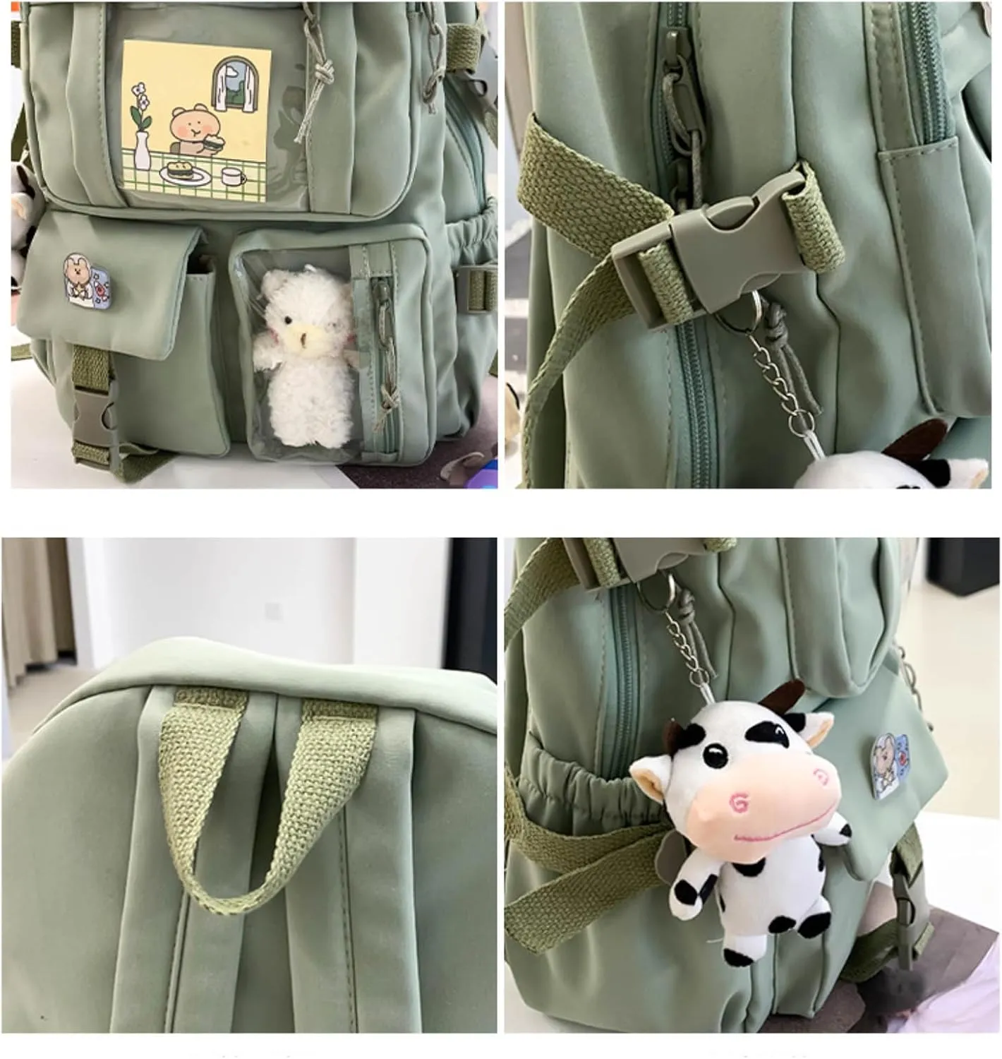 Kawaii Backpack with Cute Accessories Pin Pendant Travel Laptop Bag Large Outdoor Waterproof Casual Daypack Women (White)
