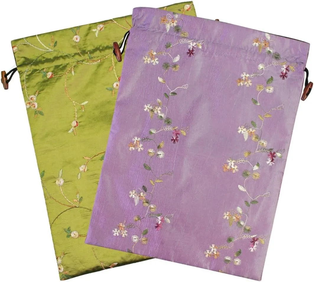 kilofly Embroidered Silk Jacquard Travel Bag, Lingerie & Shoes, Value Set of 2